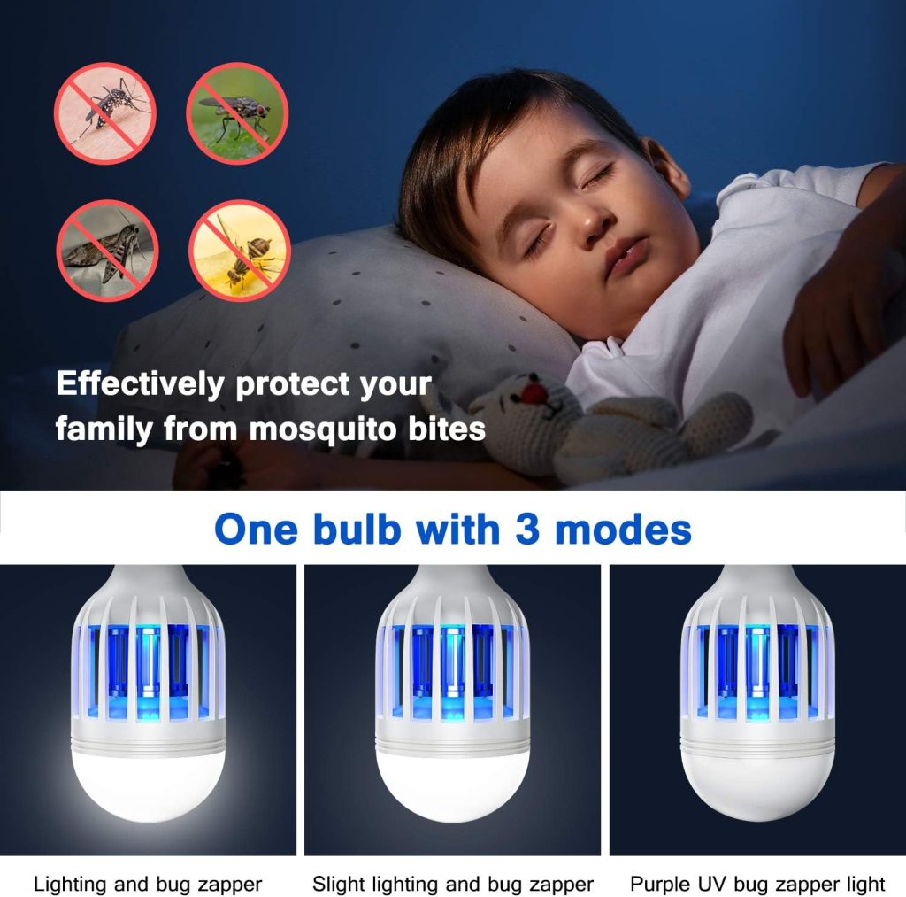 Bug Zapper Light Bulb, 2 in 1 Mosquitoes Killer Lamp Led Electronic Insect & Fly Killer, Porch Light for Entryway, Doorway, Corridor, Balcony and Patio, Bombilla Bug Zapper, 2 en 1, lámpara antimosquitos LED electrónica para matar insectos, moscas y mosquitos, luz de porche para entrada, puerta, pasillo, balcón y patio