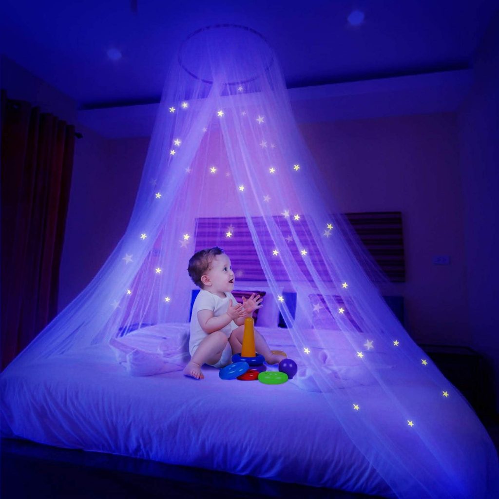 Ciaoed Mosquitera con Estrellas Luminosas Estrellas Cúpula con Dosel de Cama Luminosa Cúpula antimosquitos La Cubierta con Dosel se Adapta a la Cama de bebés, niños, niñas, Ciaoed Mosquito Net with Luminous Stars Bed Canopy Dome Anti-Mosquito Dome Canopy Cover Fits Baby Bed, Boys, Girls