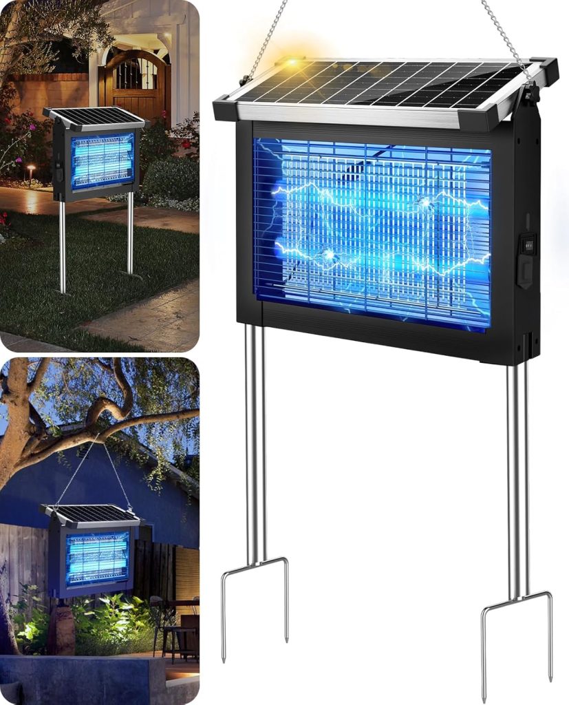 Lampara Antimosquitos, Mata Mosquitos Solar Electrico 4500V, Lampara Antimosquitos Exterior Interiore Impermeable IPX5, USB Recargable Trampa Mosquitos para Chimenea Dormitorio Jardín Balcón, Mosquito Killer Lamp, Solar Electric Mosquito Killer 4500V, IPX5 Waterproof Outdoor Indoor Mosquito Killer Lamp, USB Rechargeable Mosquito Trap for Fireplace Bedroom Garden Balcony