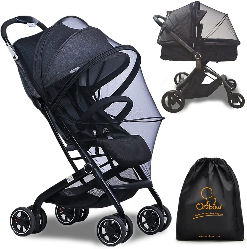 Universal Baby Stroller Mosquito Net, Breathable Baby Mosquito Net with Zipper, 3D PVC Support Anti-Insect Net Encrypted Mesh for Carrycot, Stroller, Travel Crib, with Bag (Black), Mosquitera Carrito Bebe Universal,Respirable Red Antimosquitos Bebe con Cremallera,3D PVC Support Red Antiinsectos Malla Encriptada para Capazo, Silla de Paseo, Cuna de Viaje con Bolsa (Negro)