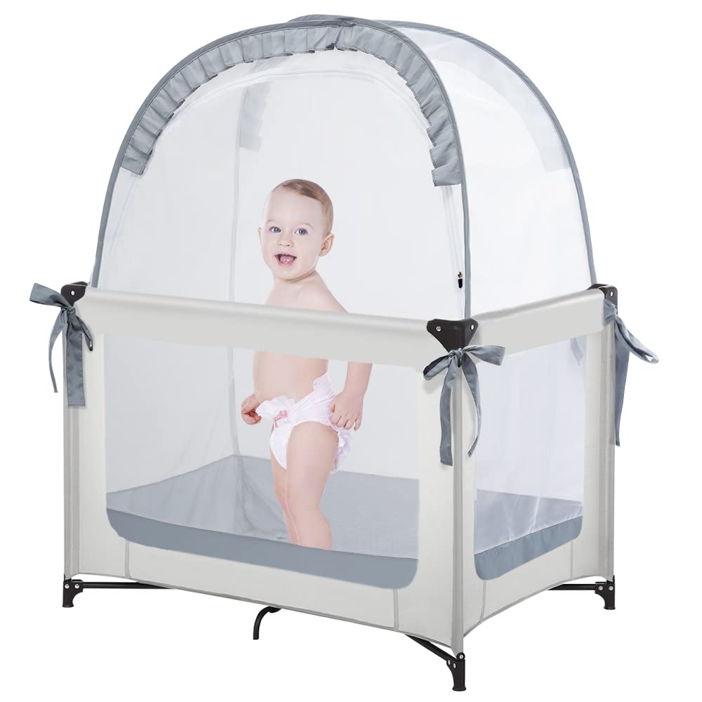 Pack N Play Tent to Keep Baby in, Crib Net for Pack and Plays, Mini Cribs & Play Yards to Stop Baby from Climbing Out, Pop Up Design & Breathable Mesh Crib Canopy, Tienda de campaña Pack N Play para mantener al bebé dentro, red para cunas Pack and Play, minicunas y patios de juegos para evitar que el bebé se suba, diseño emergente y dosel de malla transpirable para cuna