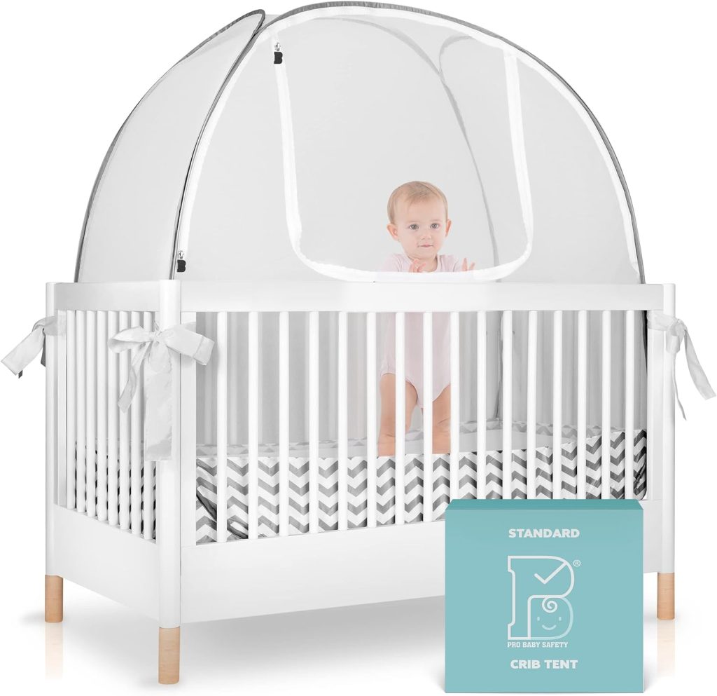 Pro Baby Safety Pop-Up Crib Tent, Fine Mesh Crib Netting Cover to Keep Baby from Climbing Out, Prevent Falls and Mosquito Bites, Safety Net Canopy, Tienda de campaña emergente de seguridad para cuna Pro Baby, cubierta de red de malla fina para cuna para evitar que el bebé se salga, prevenir caídas y picaduras de mosquitos, dosel de red de seguridad
