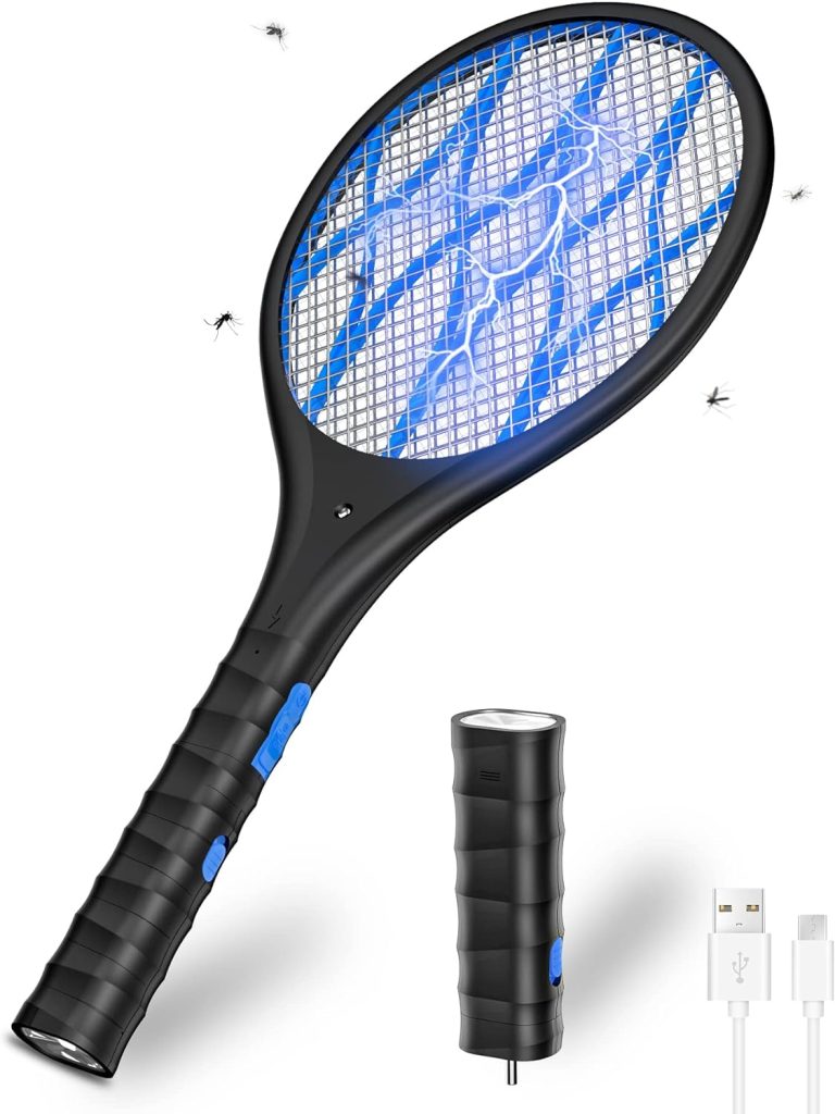 Raqueta Matamoscas y mosquitos Eléctrica, 4000V, USB Recargable Mata Mosquitos Eléctrico, Linterna Desmontable, Iluminación LED, Protección de Malla de 3 Capas, Electric Mosquito Swatter, 4000V, USB Rechargeable Electric Mosquito Killer, Detachable Flashlight, LED Lighting, 3-Layer Mesh Protection