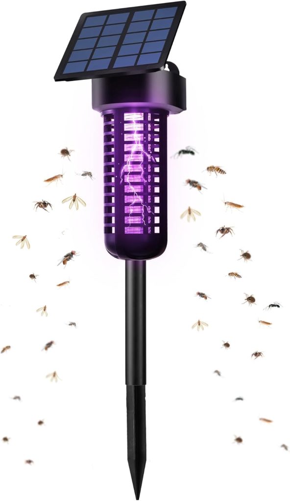 Solar Bug Zapper Outdoor, IP65 Waterproof Mosquito Insect Killer Lamp, 2-in-1 Cordless Fly Zapper Trap and Repellent, Mosquito Catcher Decor Light for Patio Garden Backyard, 1600V Powerful Grid, Lámpara matamosquitos solar para exteriores, IP65, resistente al agua, 2 en 1, inalámbrica, trampa para moscas y repelente, luz decorativa para atrapar mosquitos en patio, jardín, patio trasero, potente red de 1600 V