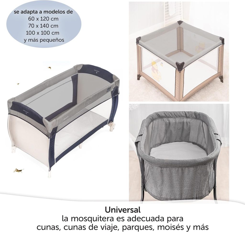 Mosquitera Cuna Viaje, Mosquitera Universal Cuna Bebe, Minicuna, Mosquitera de Cuna para Bebe Universal, Transpirable, Resistente y Lavable, Mosquito Net for Travel Crib, Universal Mosquito Net for Baby Crib - Mini Crib - Playpen, Universal Mosquito Net for Baby Crib, Breathable, Durable and Washable - Grey