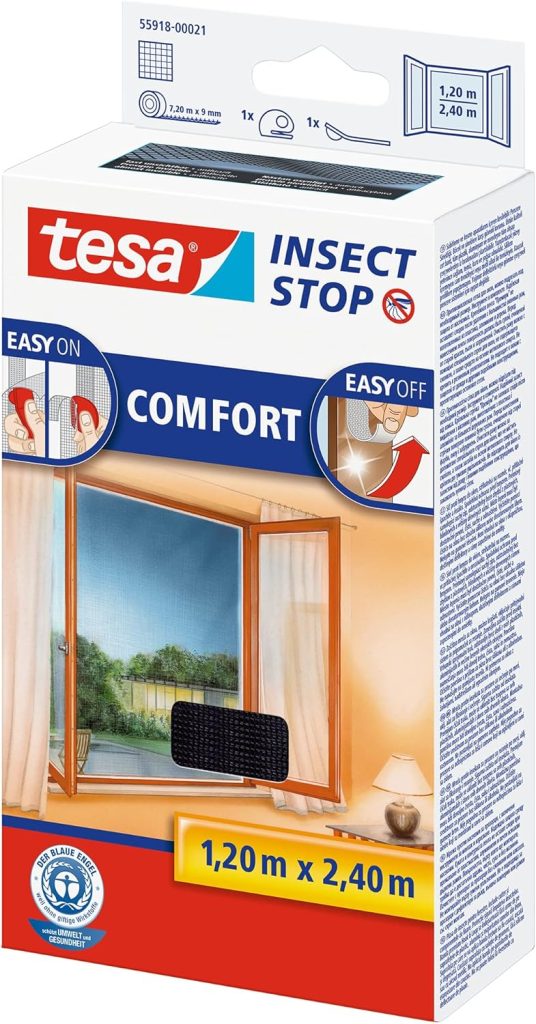 tesa Insect Stop COMFORT Fly Screen for Windows - Self-Adhesive Fly Screen with Hook and Loop Fastener - Anti-Mosquito Fabric - Anthracite Grey, 120 cm,tesa Insect Stop Malla Mosquitera COMFORT para Ventanas - Mosquitera Autoadhesiva con Cierre de Gancho y Bucle - Tela Antimosquitos - Gris Antracita, 120 cm
