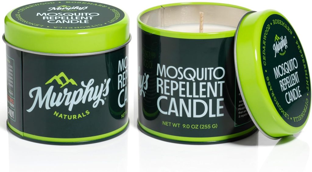 Naturals Mosquito Repellent Candle, DEET Free, Made with Plant Based Essential Oils and a Beeswax Blend, 30 Hour Burn Time. Vela repelente de mosquitos de Murphy's Naturals | Sin DEET | Elaborada con aceites esenciales de origen vegetal y una mezcla de soja y cera de abejas | Duración de combustión de 30 horas | 9 oz | Paquete de 2
